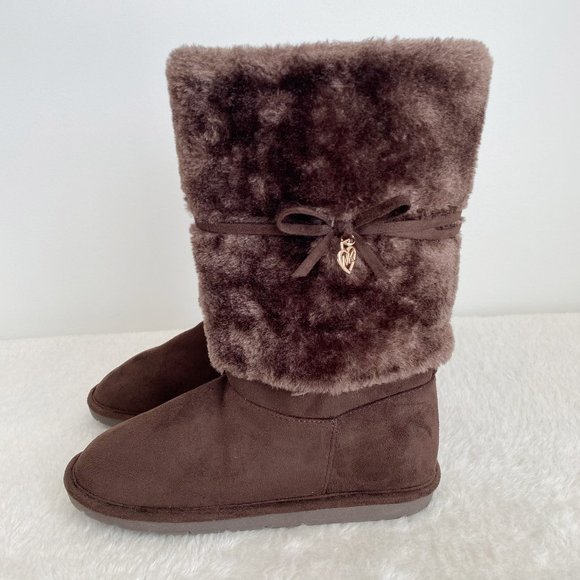 Michael Kors NWOT Women's Faux Fur Mid Calf Suede Boot, Side Zip, Brown, Size 5 - Picture 3 of 9